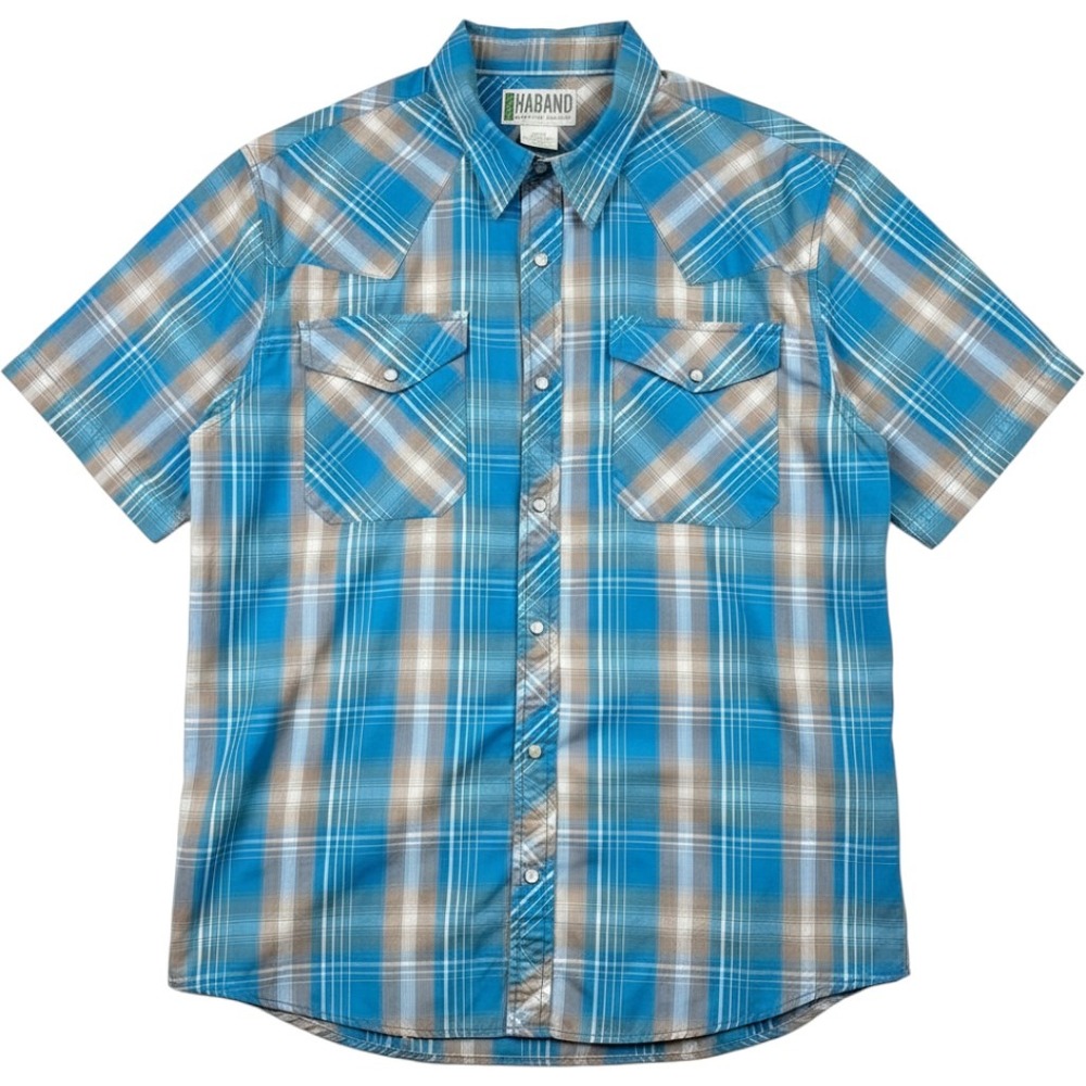 Haband Western Shirt Mens Medium Plaid Pearl Snap Cowboy
